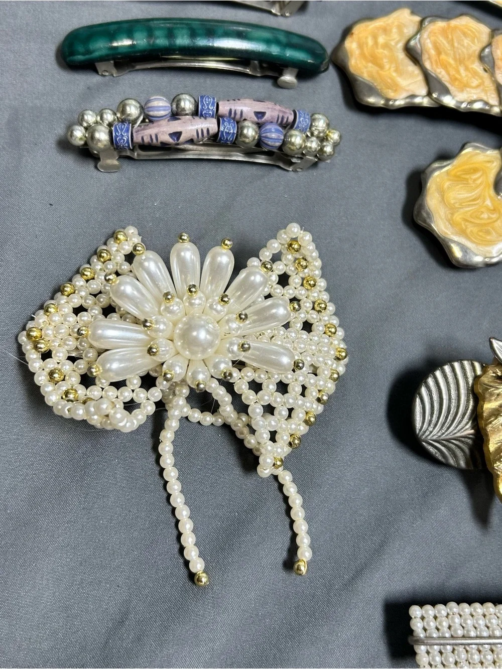 Vintage Lot 22 Barrettes 90s Hair Clips Accessories Velvet Bead Metal Enamel